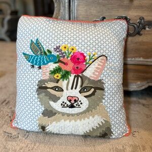 Karma living cat embroidered throw pillow 18x18